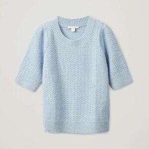 COS PUFF-SLEEVED WOOL TOP | Light Blue Size Medium